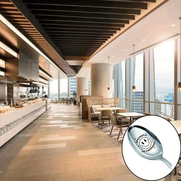 Planet Gates Silvery 1pc "SPOONFUL OF HAPPINESS" Engraved Funny Spoon, Stainless Steel Spoon, For Coffee Dessert Tea Ice Cream Oatmeal, Gift Spoon For Party Birthday, Christmas Gifts