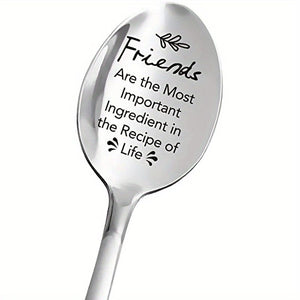 Planet Gates Silvery 1pc Stainless Steel Spoon, "Friends Are The Most Important Ingredient" Engraved Spoon, Coffee Spoon, Tea Spoon, Dessert Spoon, For Friends Gifts, Birthday Gifts, Christmas Gifts, Party Supplies