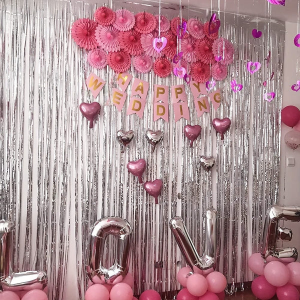 Planet Gates Silvery 6 Pcs Silver Glitter Foil Tassel Streamer Backdrop, Laser Rain Backdrop, Photo Backdrop Decoration For Festivals Party Decorations