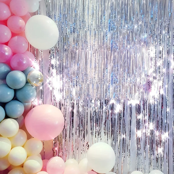 Planet Gates Silvery 6 Pcs Silver Glitter Foil Tassel Streamer Backdrop, Laser Rain Backdrop, Photo Backdrop Decoration For Festivals Party Decorations