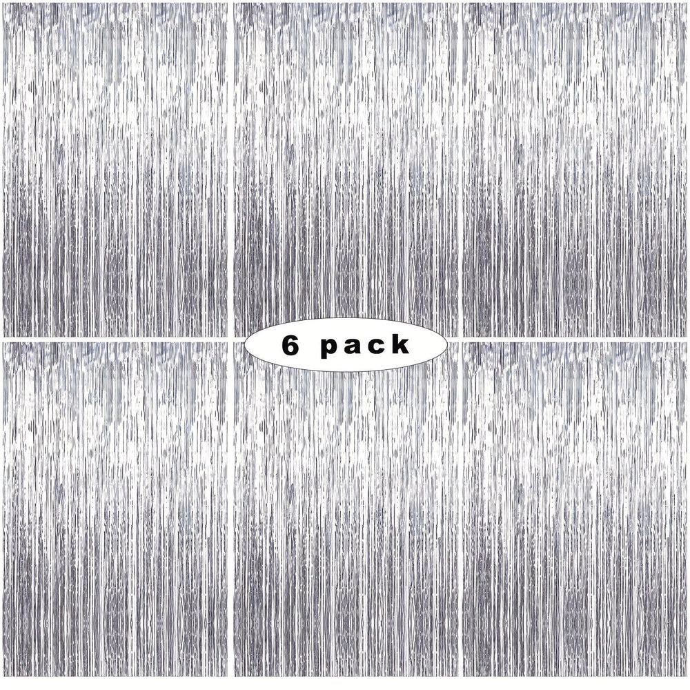 Planet Gates Silvery 6 Pcs Silver Glitter Foil Tassel Streamer Backdrop, Laser Rain Backdrop, Photo Backdrop Decoration For Festivals Party Decorations