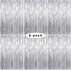Planet Gates Silvery 6 Pcs Silver Glitter Foil Tassel Streamer Backdrop, Laser Rain Backdrop, Photo Backdrop Decoration For Festivals Party Decorations