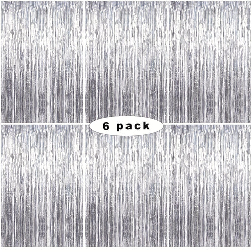Planet Gates Silvery 6 Pcs Silver Glitter Foil Tassel Streamer Backdrop, Laser Rain Backdrop, Photo Backdrop Decoration For Festivals Party Decorations