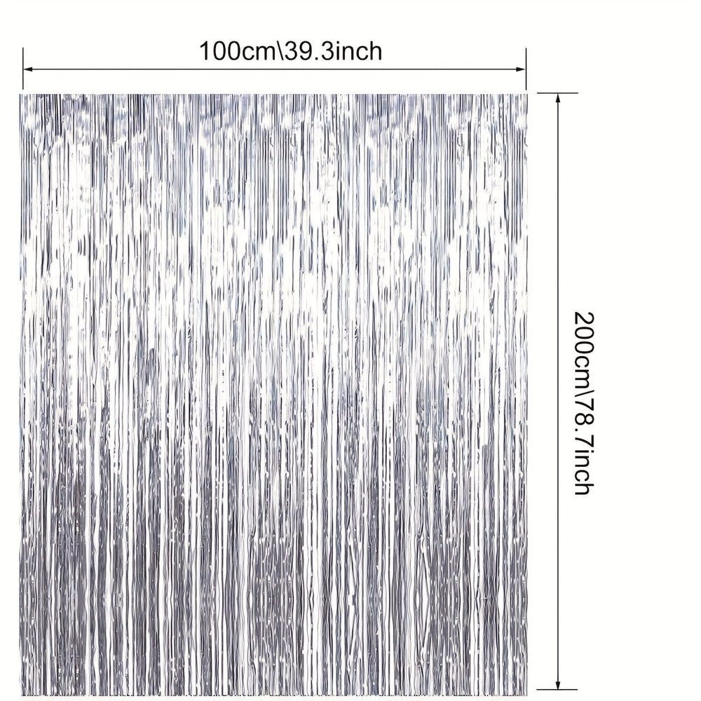 Planet Gates Silvery 6 Pcs Silver Glitter Foil Tassel Streamer Backdrop, Laser Rain Backdrop, Photo Backdrop Decoration For Festivals Party Decorations