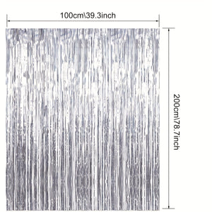 Planet Gates Silvery 6 Pcs Silver Glitter Foil Tassel Streamer Backdrop, Laser Rain Backdrop, Photo Backdrop Decoration For Festivals Party Decorations