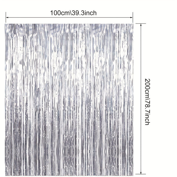 Planet Gates Silvery 6 Pcs Silver Glitter Foil Tassel Streamer Backdrop, Laser Rain Backdrop, Photo Backdrop Decoration For Festivals Party Decorations