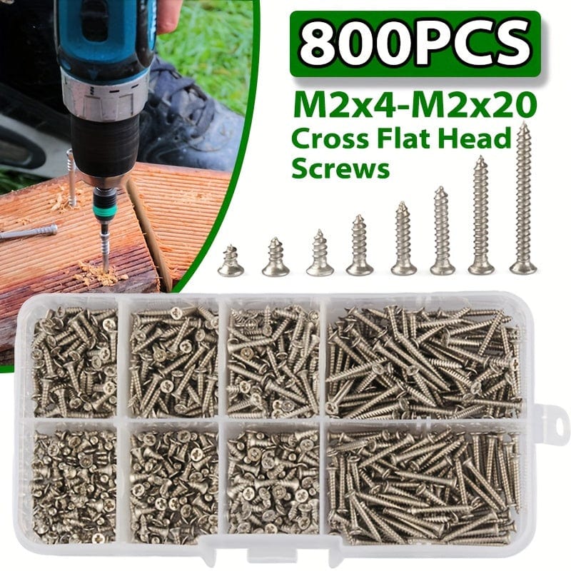 Planet Gates Silvery / 800pcs 800pcs/box Stainless Steel Self Tapping Screw M2x4 M2x5 M2x6 M2x8 M2x10 Assortment Kit Lock Nut Wood Thread Nail Screw Sets