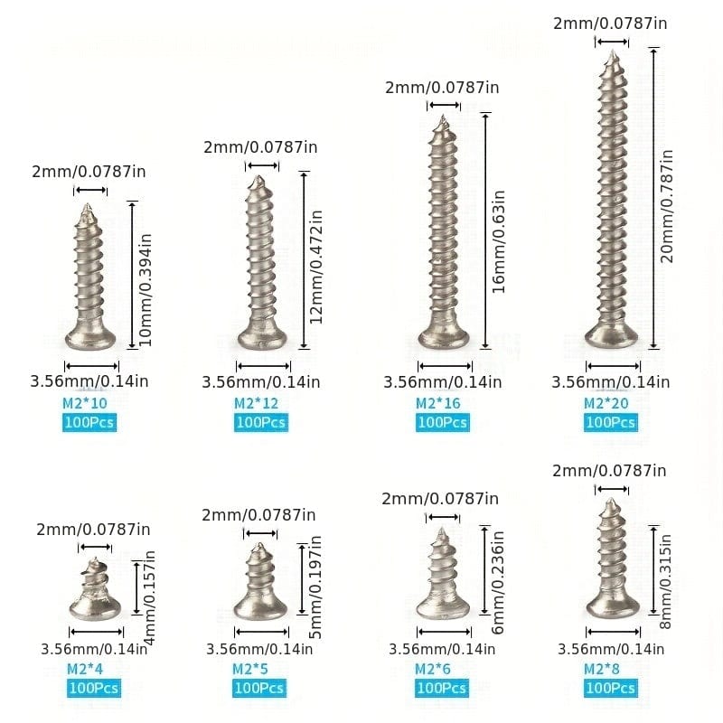 Planet Gates Silvery / 800pcs 800pcs/box Stainless Steel Self Tapping Screw M2x4 M2x5 M2x6 M2x8 M2x10 Assortment Kit Lock Nut Wood Thread Nail Screw Sets
