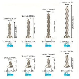Planet Gates Silvery / 800pcs 800pcs/box Stainless Steel Self Tapping Screw M2x4 M2x5 M2x6 M2x8 M2x10 Assortment Kit Lock Nut Wood Thread Nail Screw Sets