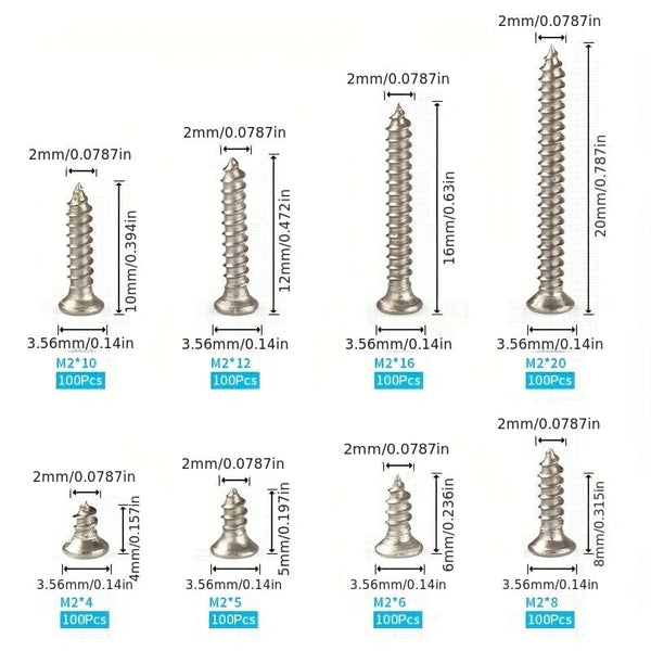 Planet Gates Silvery / 800pcs 800pcs/box Stainless Steel Self Tapping Screw M2x4 M2x5 M2x6 M2x8 M2x10 Assortment Kit Lock Nut Wood Thread Nail Screw Sets