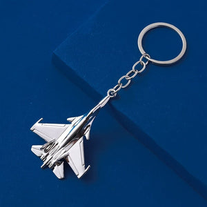 Planet Gates Silvery Alloy Airplane Model Keychain Air Force Fighter Model Car Key Pendant