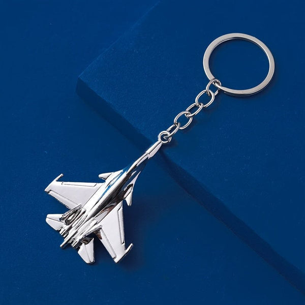 Planet Gates Silvery Alloy Airplane Model Keychain Air Force Fighter Model Car Key Pendant