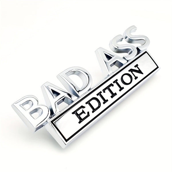 Planet Gates Silvery Black A 1pc BAD ASS Edition Emblem, 3D Fender Badge Decal Car Sticker Fit Bumper Hood Trunk Door, Universal Exterior Replacement Accessories For Truck SUV