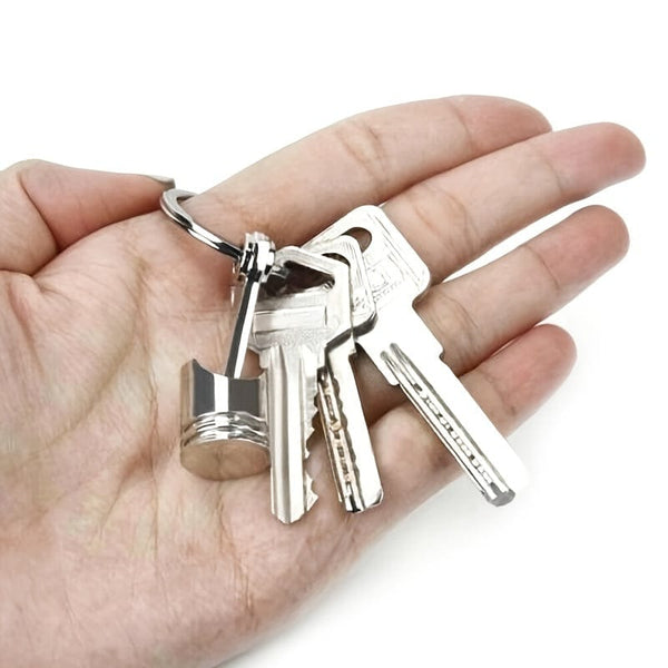 Planet Gates Silvery Car Engine Piston Style Keychain Key Ring Creative Metal Piston Model Keyring Keyfob Key Pendant KeyChain Decor Car Accessories