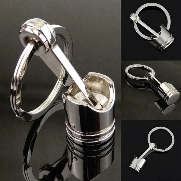 Planet Gates Silvery Car Engine Piston Style Keychain Key Ring Creative Metal Piston Model Keyring Keyfob Key Pendant KeyChain Decor Car Accessories