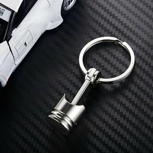 Planet Gates Silvery Car Engine Piston Style Keychain Key Ring Creative Metal Piston Model Keyring Keyfob Key Pendant KeyChain Decor Car Accessories