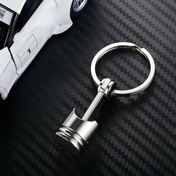 Planet Gates Silvery Car Engine Piston Style Keychain Key Ring Creative Metal Piston Model Keyring Keyfob Key Pendant KeyChain Decor Car Accessories
