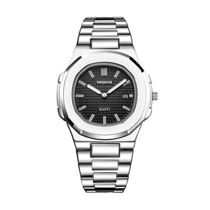 Planet Gates Silvery white 2024 New Luxury Men Quartz Watches 30M Waterproof Automatic Date Watch Man Stainless Steel Sport Chronograph Watch for Men Clock