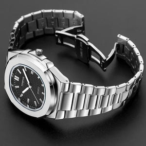 Planet Gates Silvery white 2024 New Luxury Men Quartz Watches 30M Waterproof Automatic Date Watch Man Stainless Steel Sport Chronograph Watch for Men Clock