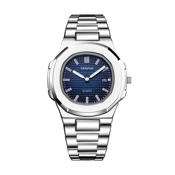 Planet Gates Silvery white 2024 New Luxury Men Quartz Watches 30M Waterproof Automatic Date Watch Man Stainless Steel Sport Chronograph Watch for Men Clock