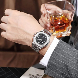 Planet Gates Silvery white 2024 New Luxury Men Quartz Watches 30M Waterproof Automatic Date Watch Man Stainless Steel Sport Chronograph Watch for Men Clock