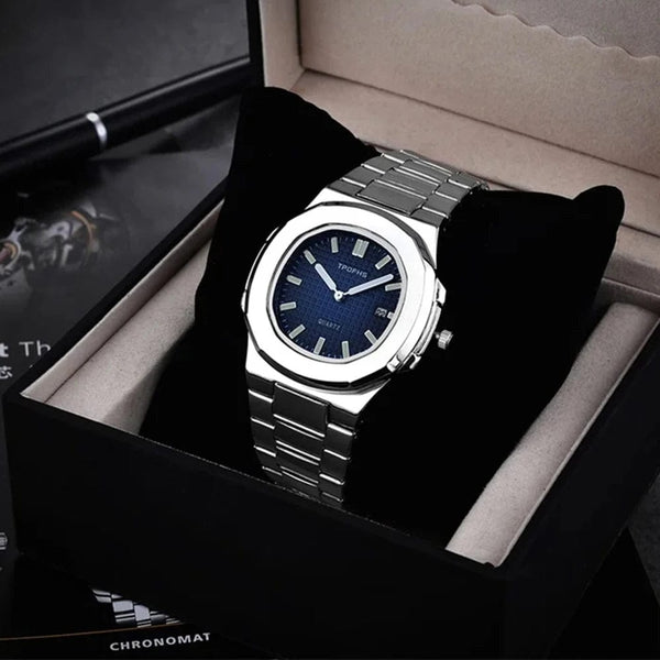 Planet Gates Silvery white 2024 New Luxury Men Quartz Watches 30M Waterproof Automatic Date Watch Man Stainless Steel Sport Chronograph Watch for Men Clock