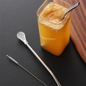 Planet Gates Silvery ×3 3pcs/set, Stainless Steel Straws Spoons, Stirring Spoon, Detachable Cleaning Straw, Juice Milk Tea Filtering Straw, Straw Brush, Drinkware Accessories, Kitchen Supplies