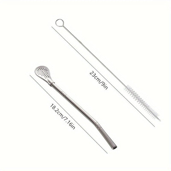 Planet Gates Silvery ×3 3pcs/set, Stainless Steel Straws Spoons, Stirring Spoon, Detachable Cleaning Straw, Juice Milk Tea Filtering Straw, Straw Brush, Drinkware Accessories, Kitchen Supplies