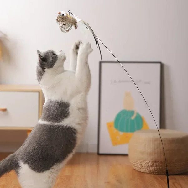 Planet Gates Simulation Bird interactive Cat Toy Funny Feather Bird with Bell Cat Stick Toy for Kitten Playing Teaser Wand Toy Cat Supplies
