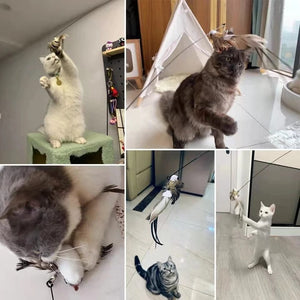 Planet Gates Simulation Bird Interactive Funny Cat Stick Toy Furry Feather Bird With Bell Sucker Cat Stick Toy Kitten Playing Pet Accessories