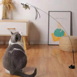 Planet Gates Simulation Bird Interactive Funny Cat Stick Toy Furry Feather Bird With Bell Sucker Cat Stick Toy Kitten Playing Pet Accessories