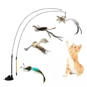 Planet Gates Simulation Bird Interactive Funny Cat Stick Toy Furry Feather Bird With Bell Sucker Cat Stick Toy Kitten Playing Pet Accessories