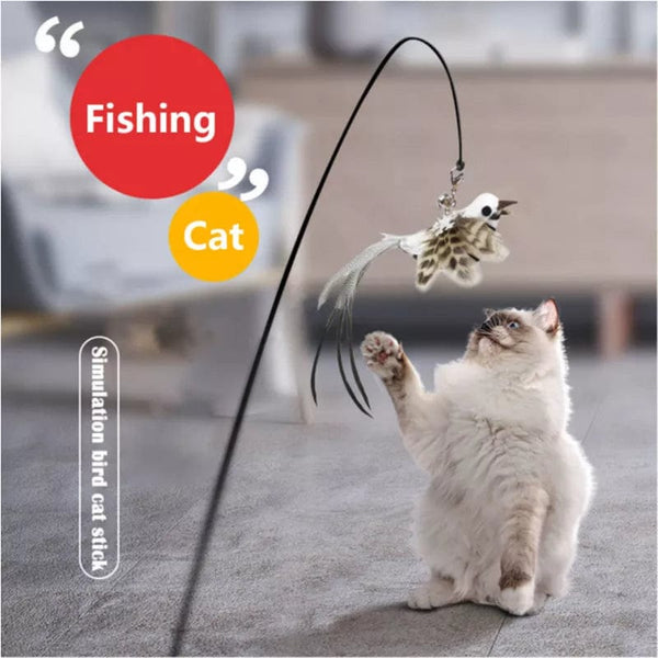 Planet Gates Simulation Bird Interactive Funny Cat Stick Toy Furry Feather Bird With Bell Sucker Cat Stick Toy Kitten Playing Pet Accessories