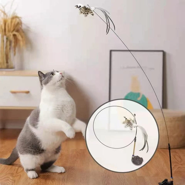 Planet Gates Simulation Bird Interactive Funny Cat Stick Toy Furry Feather Bird With Bell Sucker Cat Stick Toy Kitten Playing Pet Accessories