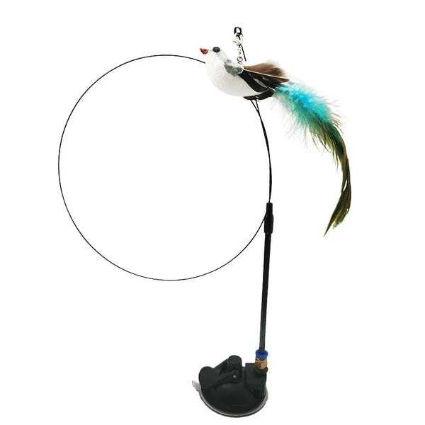 Planet Gates Simulation Bird Interactive Funny Cat Stick Toy Furry Feather Bird With Bell Sucker Cat Stick Toy Kitten Playing Pet Accessories