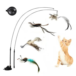 Planet Gates Simulation Bird Interactive Funny Cat Stick Toy Furry Feather Bird With Bell Sucker Cat Stick Toy Kitten Playing Pet Accessories
