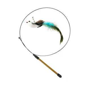 Planet Gates Simulation Bird Interactive Funny Cat Stick Toy Furry Feather Bird With Bell Sucker Cat Stick Toy Kitten Playing Pet Accessories