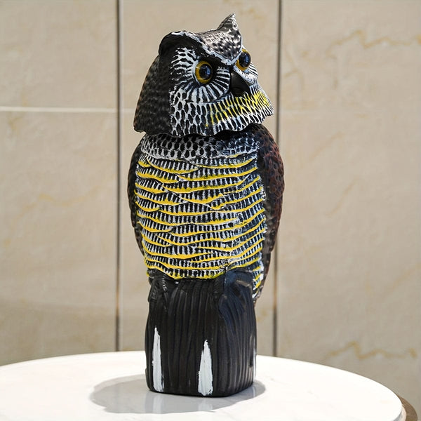 Planet Gates Simulation Bobble Owl 1pc, Scare Birds, Squirrels, And Mice Away With This Realistic Fake Owl Statue - Rotating Head Pest Repellent!
