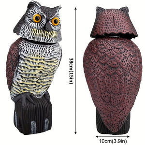 Planet Gates Simulation Bobble Owl 1pc, Scare Birds, Squirrels, And Mice Away With This Realistic Fake Owl Statue - Rotating Head Pest Repellent!