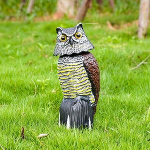 Planet Gates Simulation Bobble Owl 1pc, Scare Birds, Squirrels, And Mice Away With This Realistic Fake Owl Statue - Rotating Head Pest Repellent!