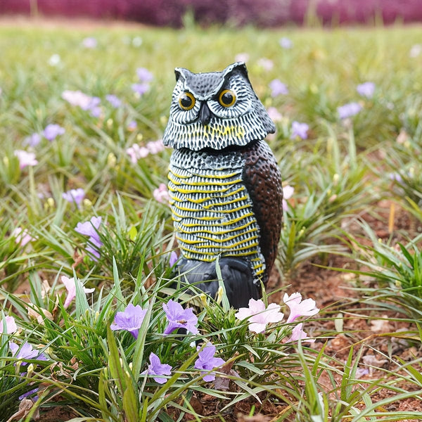 Planet Gates Simulation Bobble Owl 1pc, Scare Birds, Squirrels, And Mice Away With This Realistic Fake Owl Statue - Rotating Head Pest Repellent!