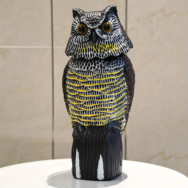 Planet Gates Simulation Bobble Owl 1pc, Scare Birds, Squirrels, And Mice Away With This Realistic Fake Owl Statue - Rotating Head Pest Repellent!