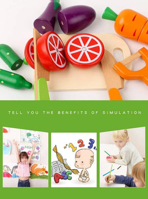 Planet Gates Simulation Kitchen Pretend Toy Wooden Classic Game Montessori Educational Toy For Children Kids Gift Cutting Fruit Vegetable