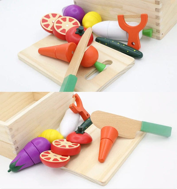 Planet Gates Simulation Kitchen Pretend Toy Wooden Classic Game Montessori Educational Toy For Children Kids Gift Cutting Fruit Vegetable Set