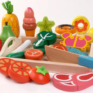 Planet Gates Simulation Kitchen Pretend Toy Wooden Classic Game Montessori Educational Toy For Children Kids Gift Cutting Fruit Vegetable Set