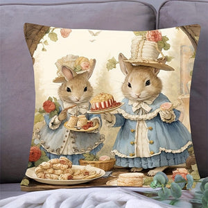 Planet Gates Single-sided Printed Short Plush Pillowcase, 45X45cm (excluding Pillow Core) 1pc, Cute Rabbit Square Vintage Polyester Cushion Cover, Retro Throw Pillow Cover, Bedroom Accessories, Sofa Cushion Cover, Living Room Throw Pillow Cover (Cushion Is Not Included)