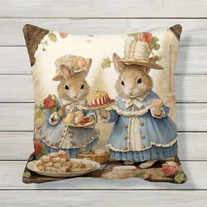 Planet Gates Single-sided Printed Short Plush Pillowcase, 45X45cm (excluding Pillow Core) 1pc, Cute Rabbit Square Vintage Polyester Cushion Cover, Retro Throw Pillow Cover, Bedroom Accessories, Sofa Cushion Cover, Living Room Throw Pillow Cover (Cushion Is Not Included)