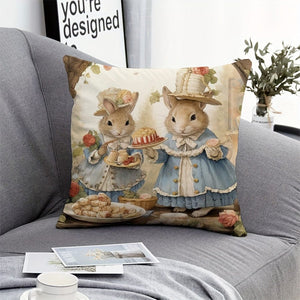 Planet Gates Single-sided Printed Short Plush Pillowcase, 45X45cm (excluding Pillow Core) 1pc, Cute Rabbit Square Vintage Polyester Cushion Cover, Retro Throw Pillow Cover, Bedroom Accessories, Sofa Cushion Cover, Living Room Throw Pillow Cover (Cushion Is Not Included)
