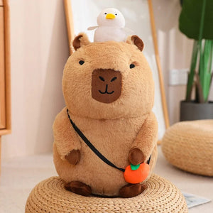Planet Gates sit / 20cm Capybara Plush Toy Simulation Capibara with Fruits Fluffy Doll Stuffed Animals Bubble Pendant Funny Gift for Christmas