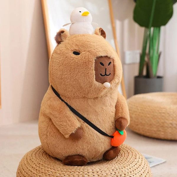 Planet Gates sit with bubble / 40cm Capybara Plush Toy Simulation Capibara with Fruits Fluffy Doll Stuffed Animals Bubble Pendant Funny Gift for Christmas